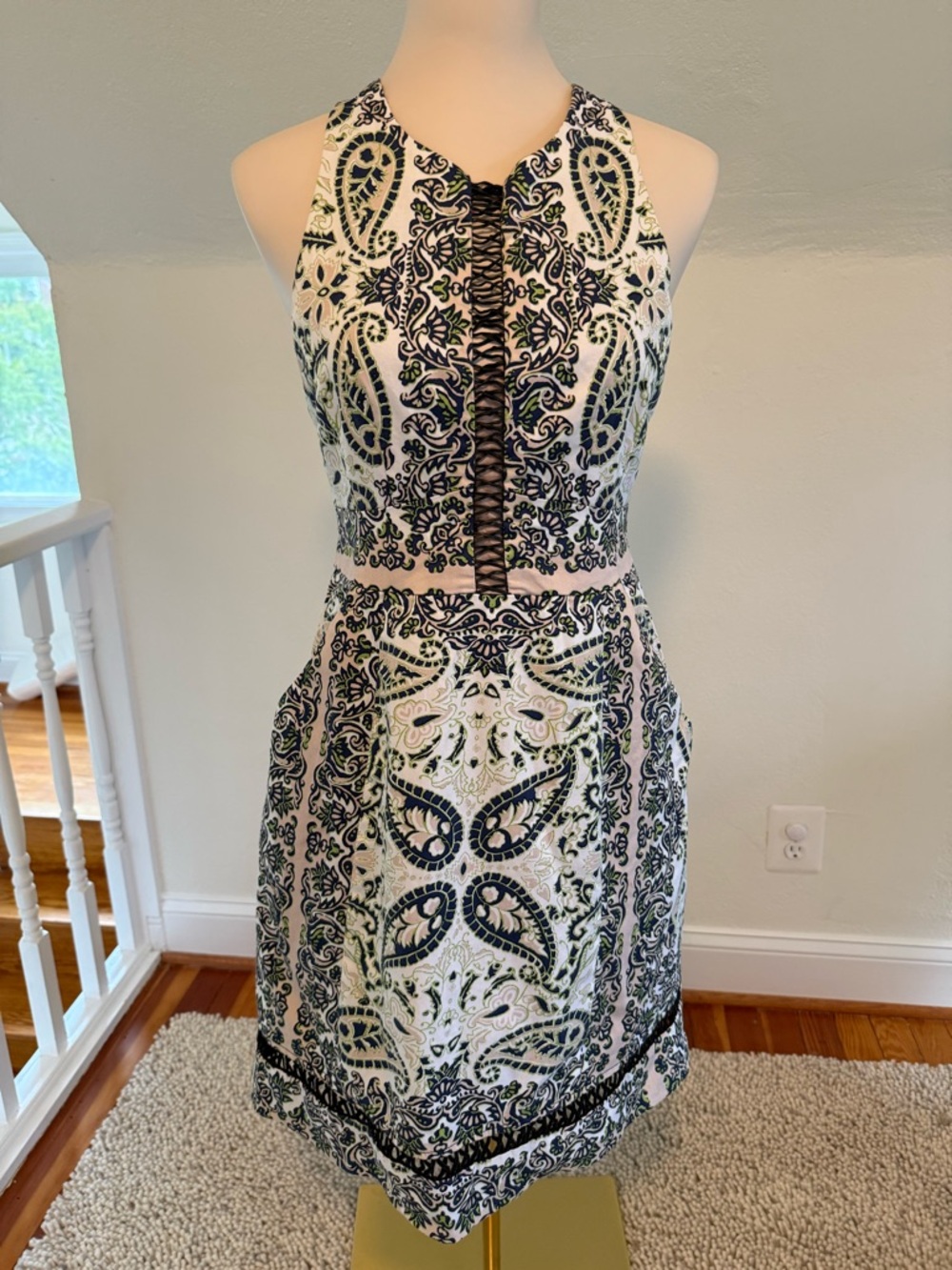 Nanette Lepore Black and White Paisley Racerback Cotton Mini Dress Size 8